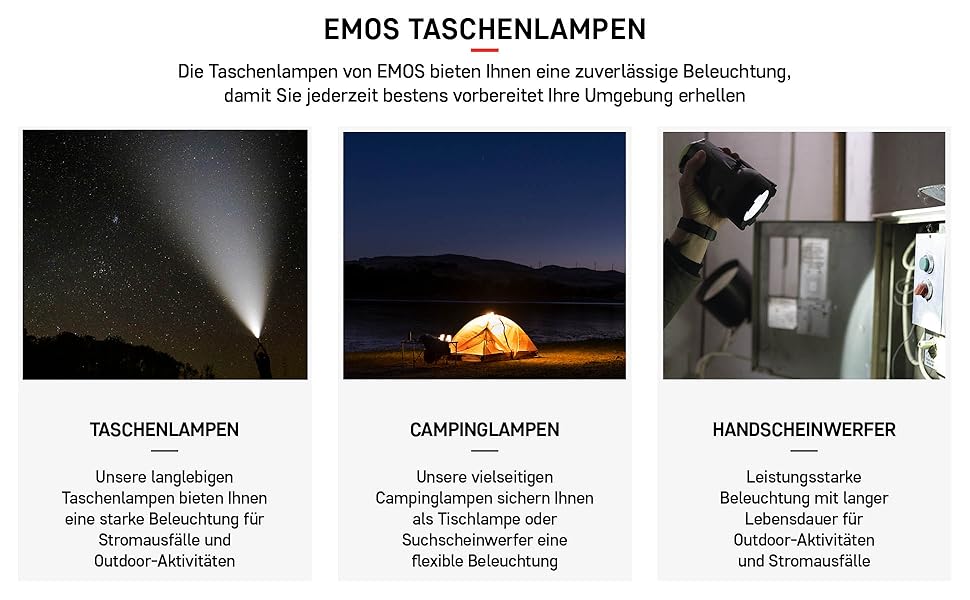 LED кемпінговий ліхтар EMOS - багатофункціональний, портативний, 3 режими, 215 лм, 305 м, 90 годин, на батарейках (3x AA), для відпочинку на природі, чорно-жовтий