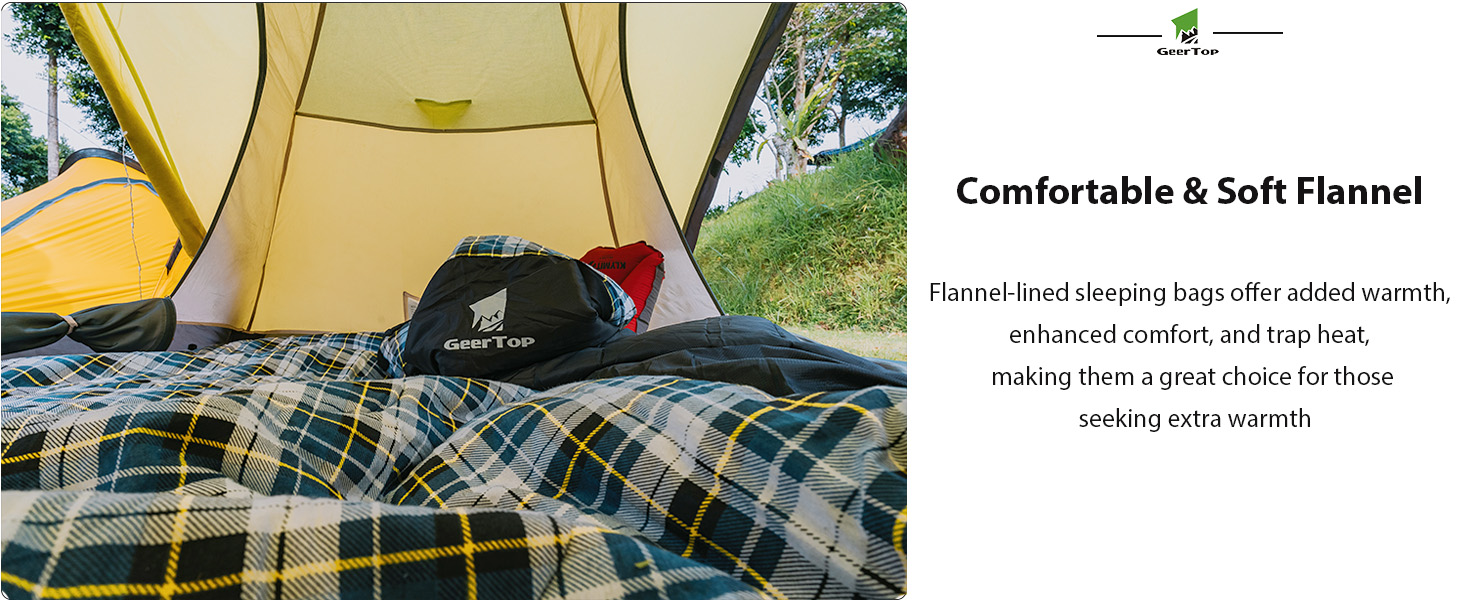 Сплячий мішок GEERTOP XXL 4 сезони, фланелевий, 220x100 см, для дорослих, кемпінг, подорожі, туризм, чорний у синьому клітинку