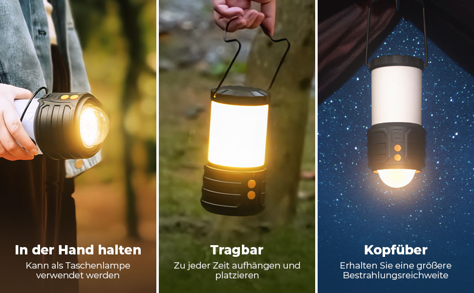LED кемпінгові ліхтарі 2 шт., 5000mAh, перезаряджувані, водонепроникні, 3 кольори, для кемпінгу, намету, дому