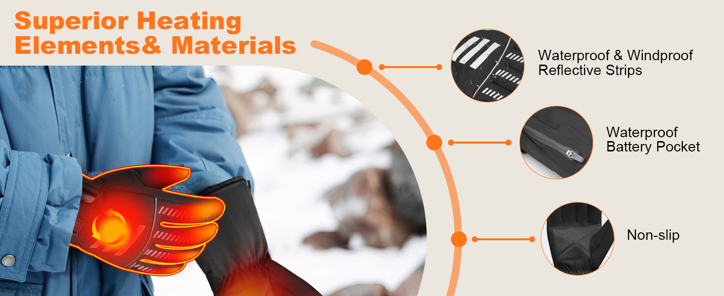 Обогревні рукавиці для жінок та чоловіків, 7.4V 3000mAh, 3 температурні режими, водонепроникні рукавиці з підтримкою сенсорного екрану для катання на лижах, мотоциклі, піших прогулянок, полювання, колір: чорний