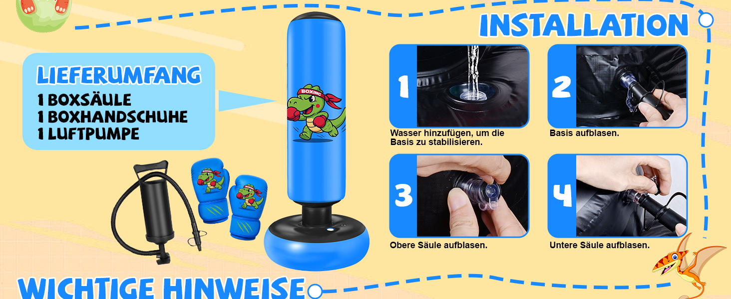 Дитячий боксерський мішок Ninonly 130 см з рукавичками для боксу, карате та тхеквондо для хлопчиків та дівчаток, динозавр