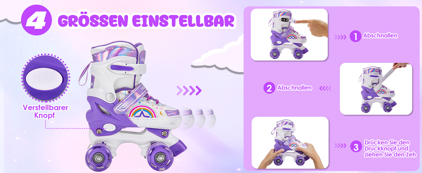 Роликові ковзани для дітей, регульовані, 4 розміри, для дівчаток та хлопчиків, підходять для початківців, зручні та дихаючі, рожево-фіолетові