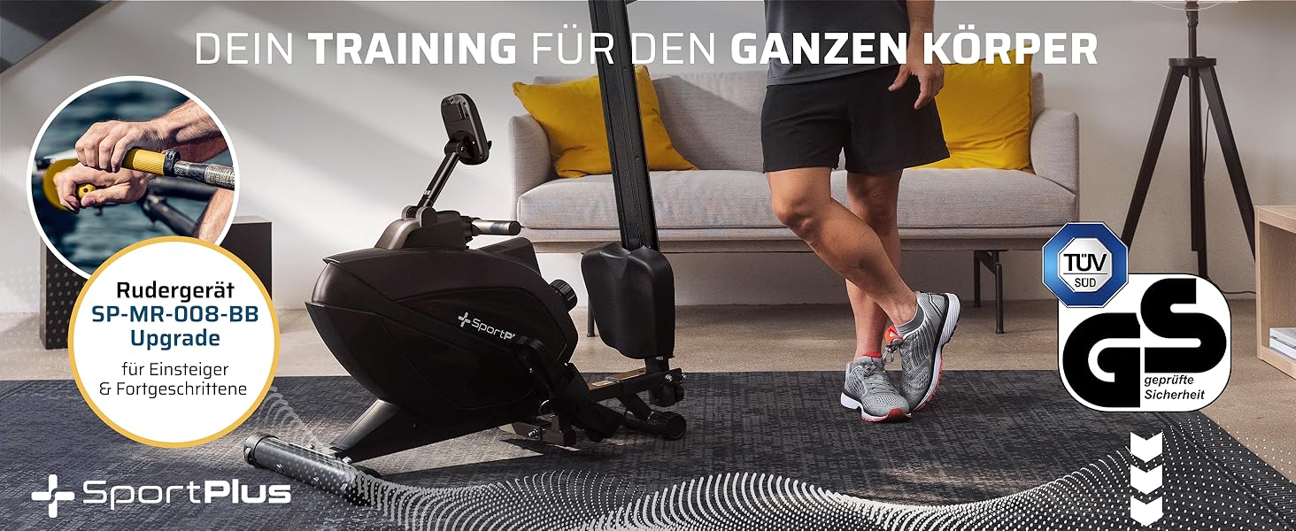 Гребний тренажер SportPlus для дому, складаний, з тихою магнітною системою гальмування, комп'ютером для тренувань, для дому, фітнес-обладнання, сумісний з додатками (Smart)