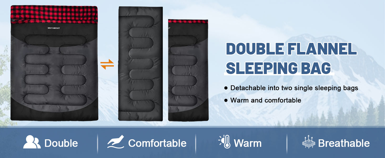 Спальний мішок для двох дорослих, ковдровий, водонепроникний, фліс, 220x150 см, чорний, з сумкою для зберігання