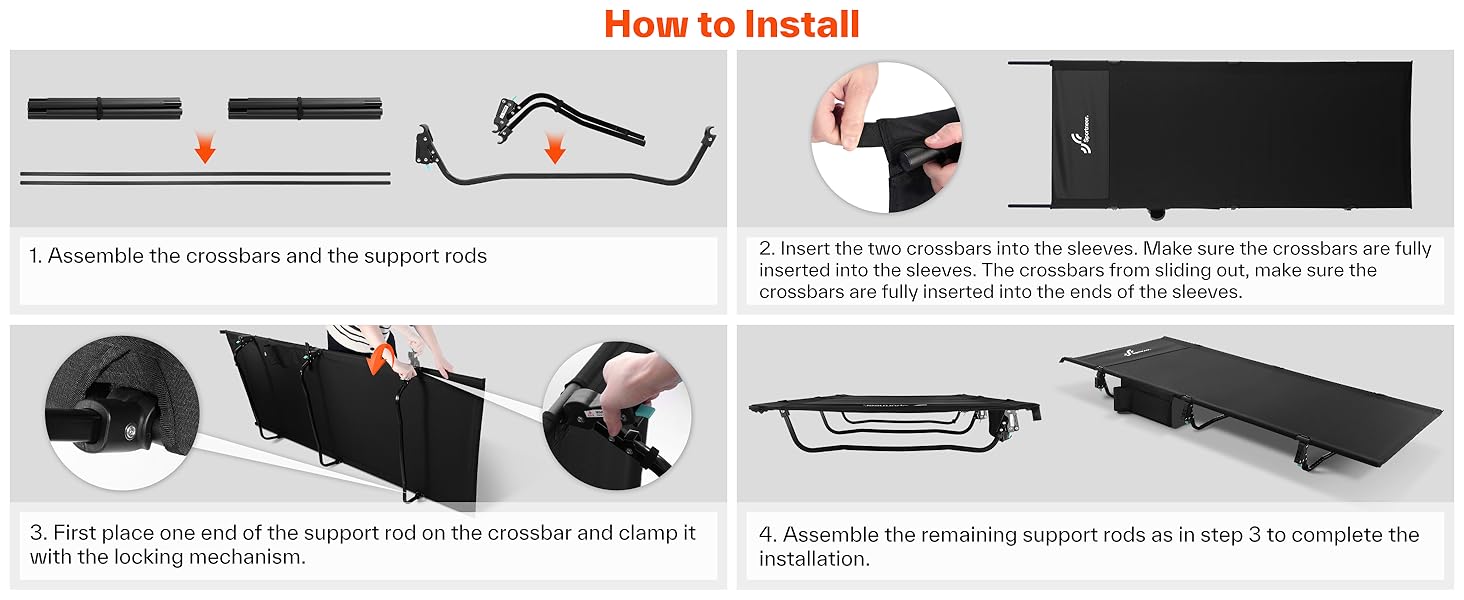 Розкладне ліжко Sportneer для кемпінгу та відпочинку на природі: легке, компактне, алюмінієве (190x70 см)