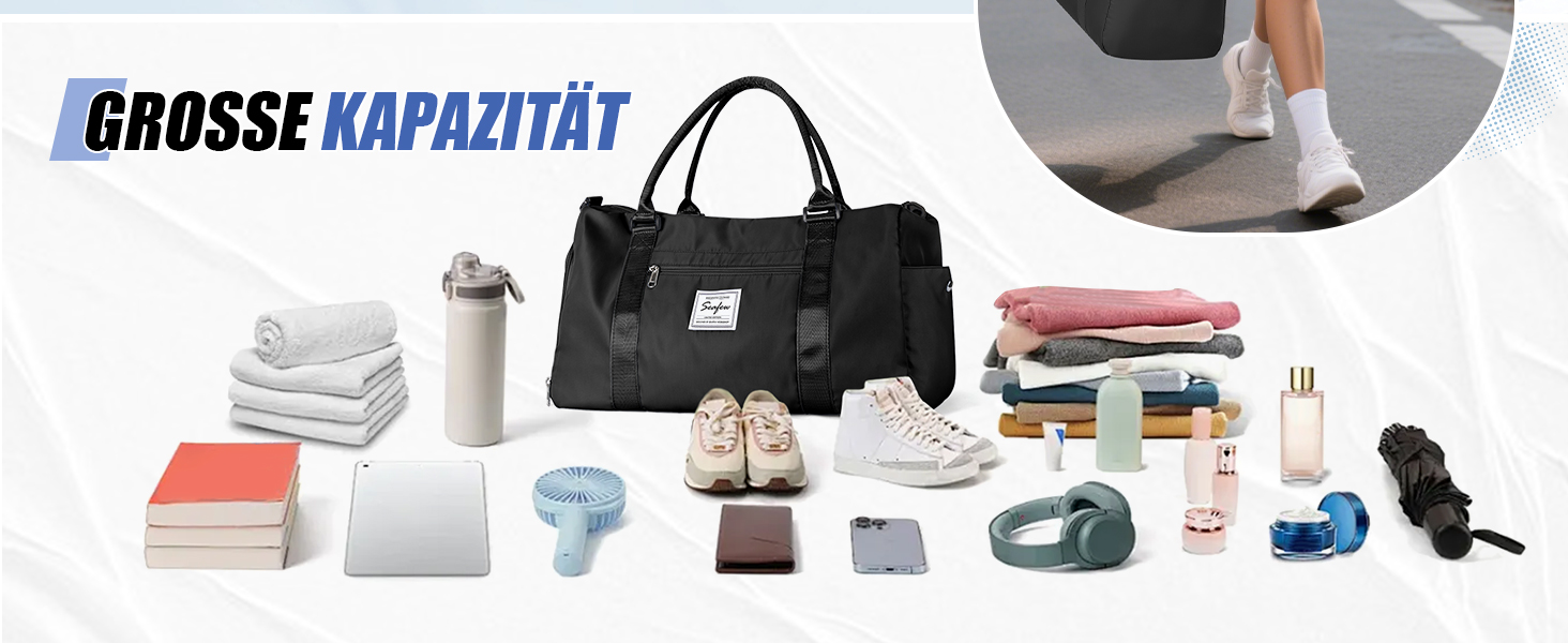 Спортивна сумка HYC00 для жінок та чоловіків, дорожня/гімнастична/йога сумка з відділенням для мокрого одягу та взуття, чорна