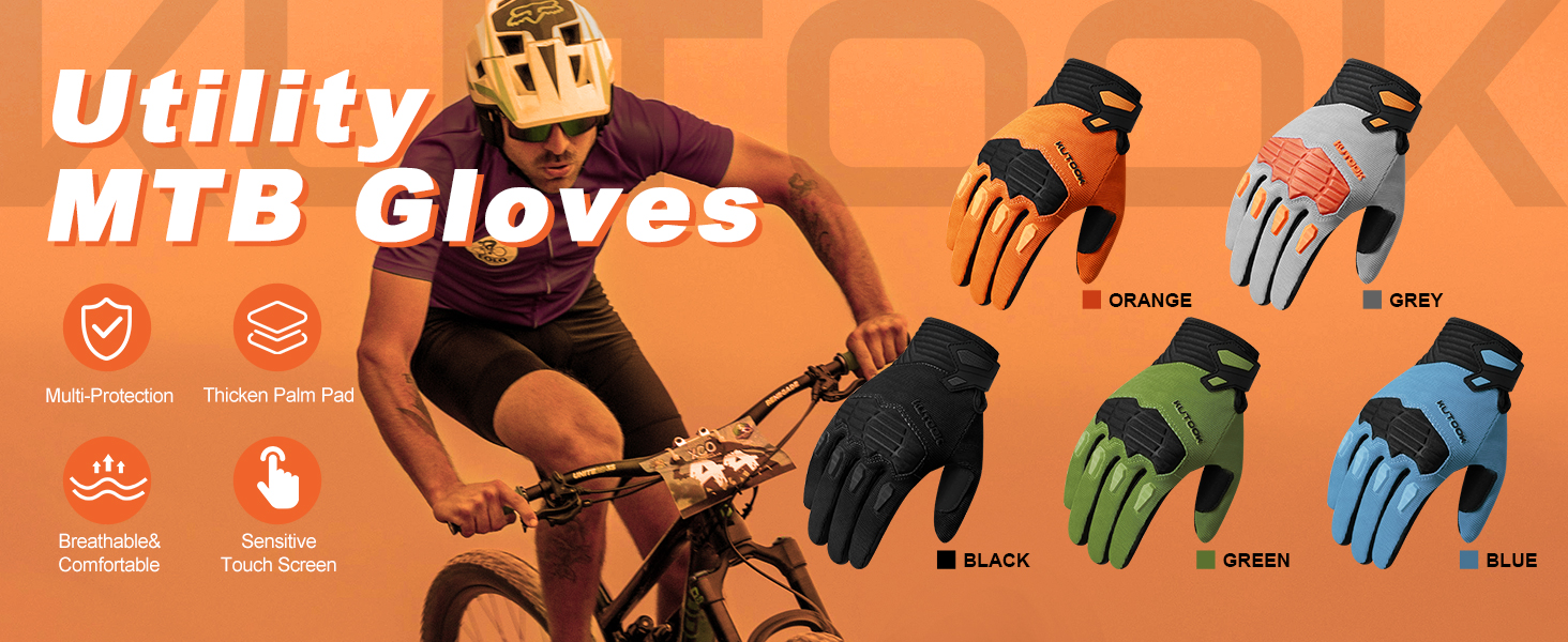 Рукавички для гірського велосипеда KUTOOK: захист долоні, сенсорний екран, дихаючі, зелені, XL