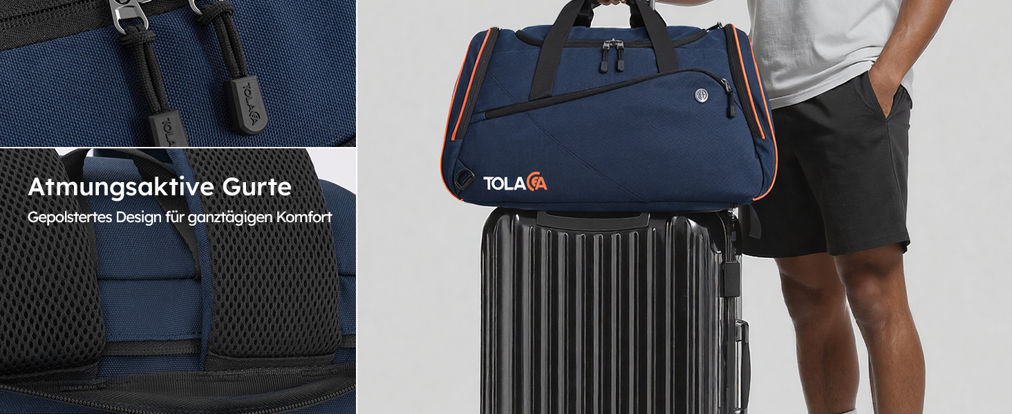 Спортивна сумка Tolaccea 47L з відділенням для взуття та мокрого одягу - рюкзак-дуffel для фітнесу, тренувань, басейну, подорожей (Темно-синій)