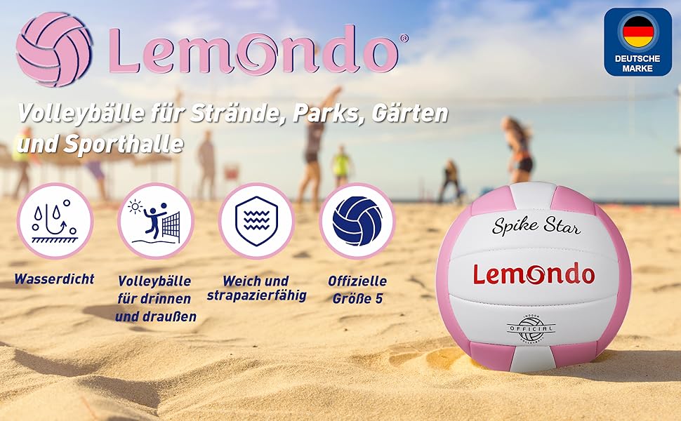 Волейбольний м'яч Lemondo PU для пляжного волейболу, м'який, водостійкий, з насосом, для гри та тренувань, рожевий