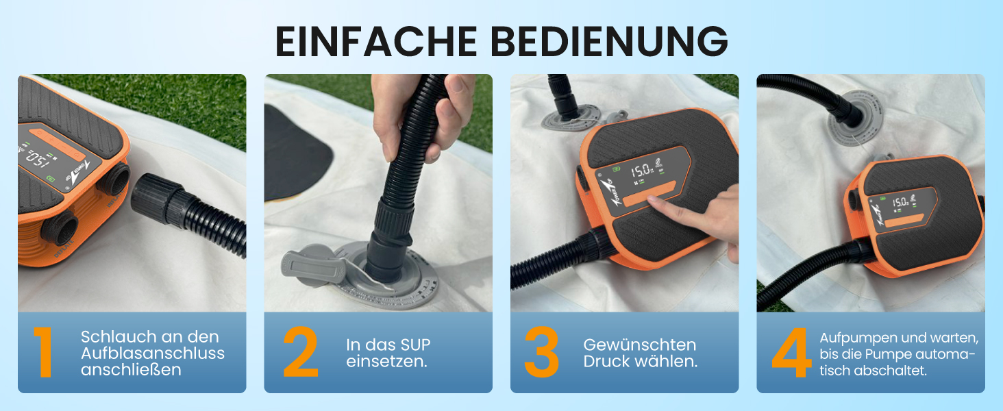 Насос електричний TowerTop для SUP дошки, каяків, автомобілів: 50 PSI, 12V, 8 насадок, акумулятор 10500mAh, помпа двосторонньої дії