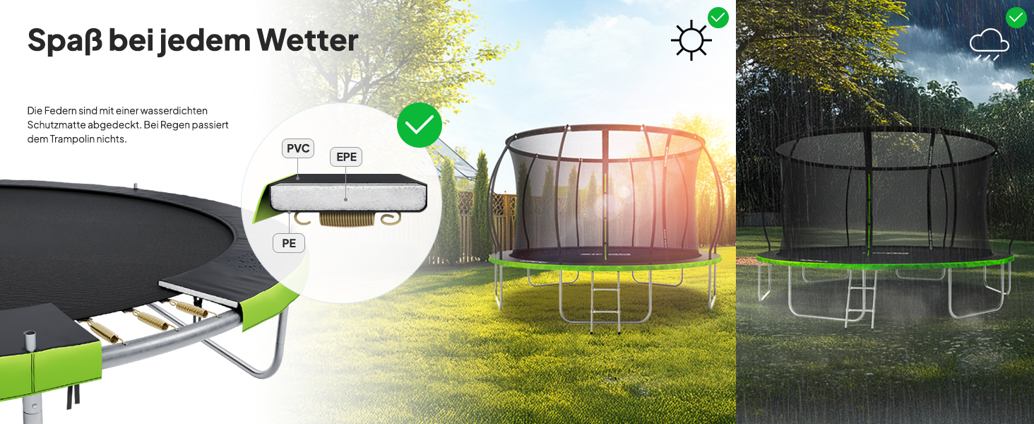ZIPRO JumpPro Premium Трамплін для дітей Outdoor, садова модель з сіткою, стійкий до погодних умов, захист від УФ-випромінювання, легка збірка, вантажопідйомність до 150 кг, діаметр 252/312/374/435/496 см (10'/12'/15'/17'/20')