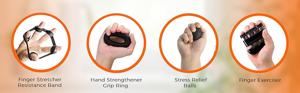 Набір для тренування хватки та зміцнення рук, 5 шт. - тренажер зап'ястя, м'яч, тренажери пальців, для підтримки зап'ястя