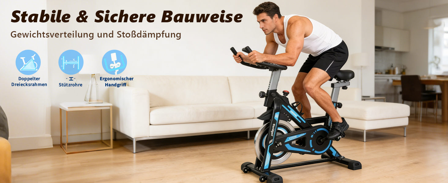 Велотренажер з магнітним опором - велотренажер з регульованим опором, тихий спінінг, висота регулюється, LCD-монітор, тримач для планшета, блакитний, великий