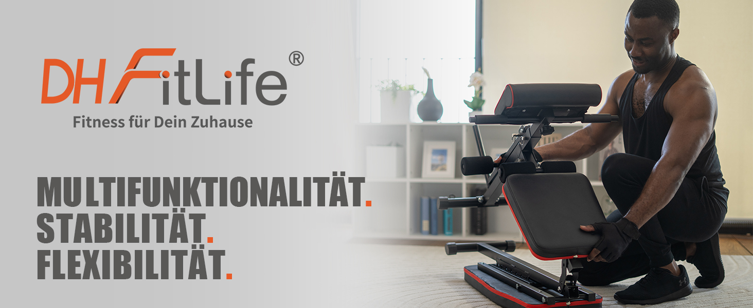 DH FitLife Хантільна лава складана, регульована: похила та рівна лава для жиму лежачи, тренажер спини та пресу | Багатофункціональна фітнес-лава для фітнесу та силових тренувань | Модель 1 з лавою для згинання рук та блоком для тренування ніг