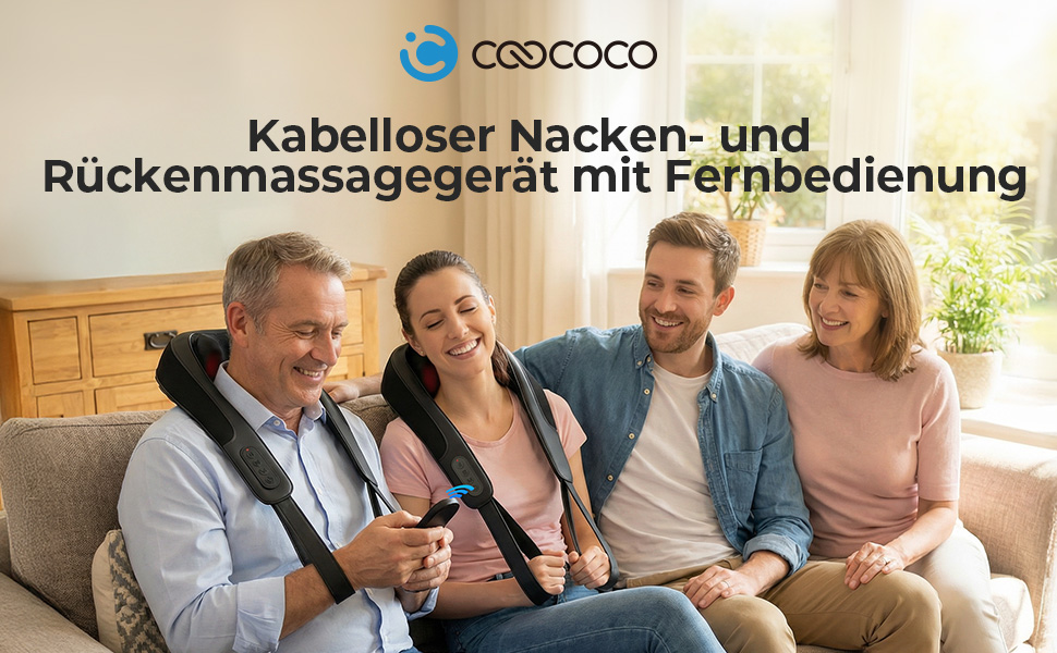Бездротовий масажер для шиї та плечей CooCoCo з дистанційним керуванням та функцією підігріву, чорний