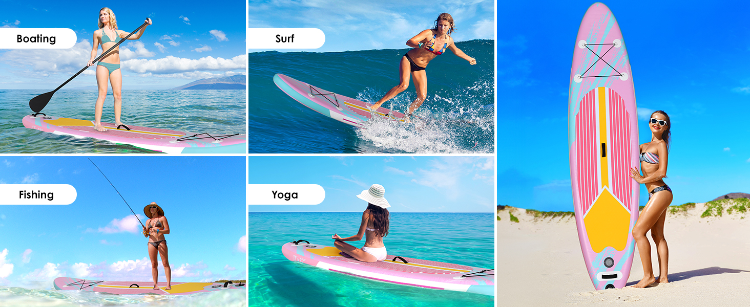 Надувний SUP дошка Stand Up Paddle 305 см для дорослих, рожева. Комплект з аксесуарами, для будь-якого рівня підготовки, вантажопідйомність 200 кг (2 особи)