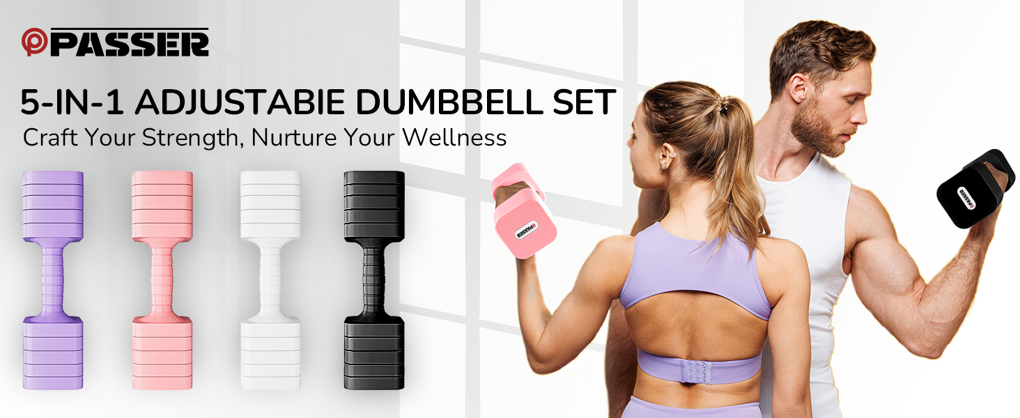 Набір гантелей 20 кг, регульовані, 5-в-1, для фітнесу, дому, силових тренувань (2/4/6/8/10 кг), чорний