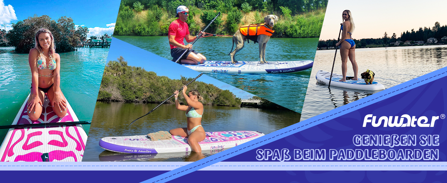 Надувний SUP Борд FunWater 10'6'–11'6' для всіх рівнів підготовки, з антиковзким EVA-деком, веслом, насосом та аксесуарами. Колір: блакитний/білий