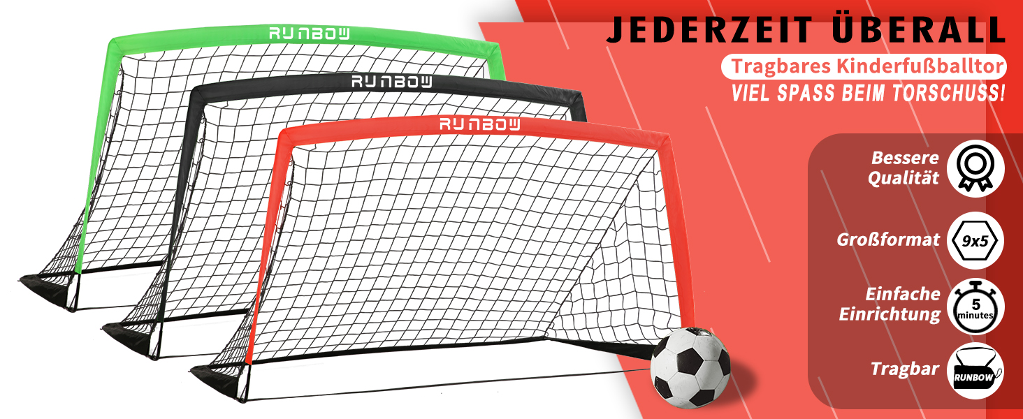 Ворота для футболу RUNBOW для дітей, портативні, для двору, дитячі тренування, з сумкою для перенесення, 2.7 x 1.5 м (Червоні, 274 x 152 см, 2 шт.)