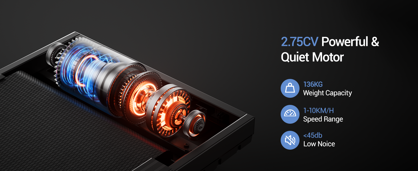 UMAY Walking Pad - біговий килимок для дому з регулюванням нахилу 15% та безшумним мотором, підтримує вагу до 136 кг