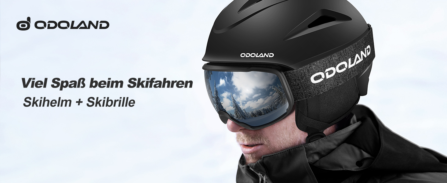 Шолом для лижного спорту та сноуборду Odoland з маскою, білий, регульований, 57-59 см