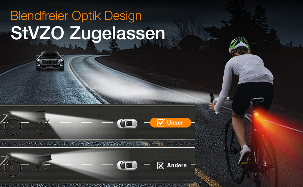 Набір велоліхтарів Tavaler USB, StVZO, IPX5, LED: передній та задній ліхтарі