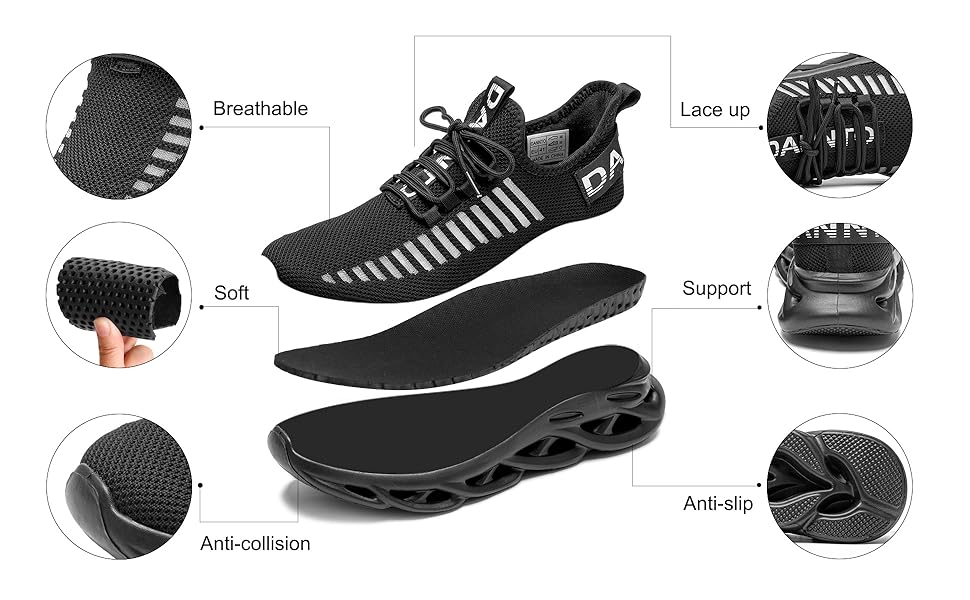 Кросівки для бігу DANNTO - чоловічі та жіночі, спортивні, зручні, дихаючі, з неслизькою підошвою, для занять у залі, фітнесу, вуличної біговій активності, чорно-білі, 46 EU