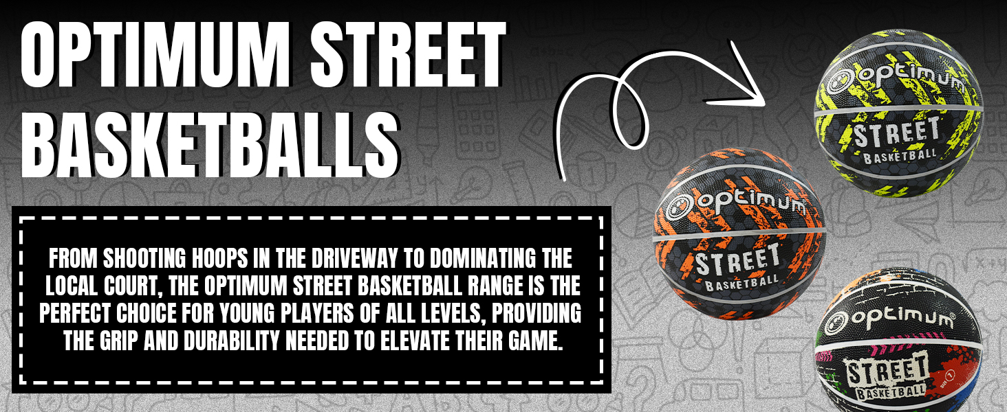 Баскетбольні м'ячі OPTIMUM: зносостійке зчеплення, універсальні для гри в приміщенні та на вулиці, оптимальний контроль та точність. (Розмір 7, Чорний/Жовтий)