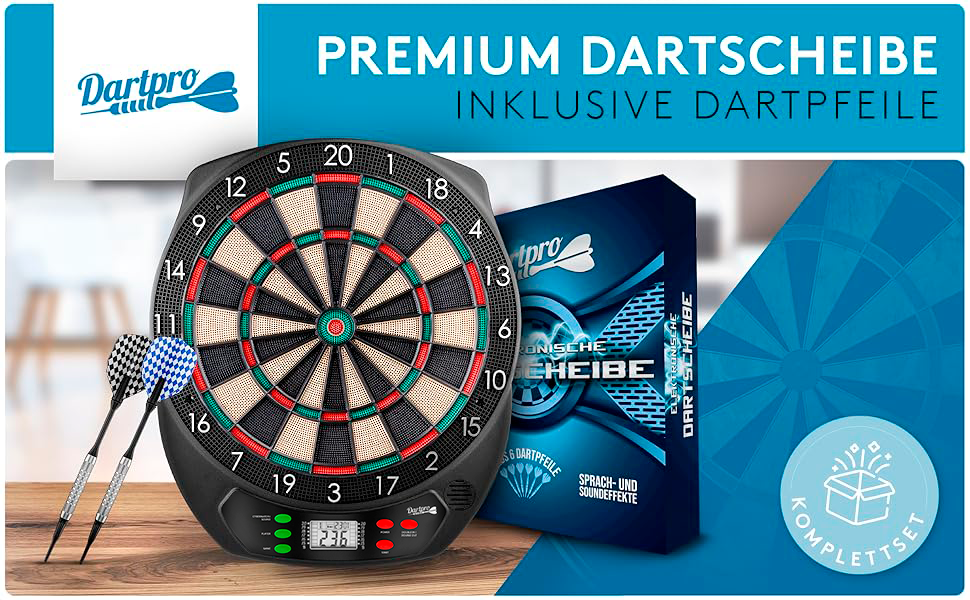 Електронний дартс DartPro DAS ORIGINAL - Професійна кидкова мішень з 6 дротиками, бездротова, 65 варіантів ігор, Double IN/Double OUT