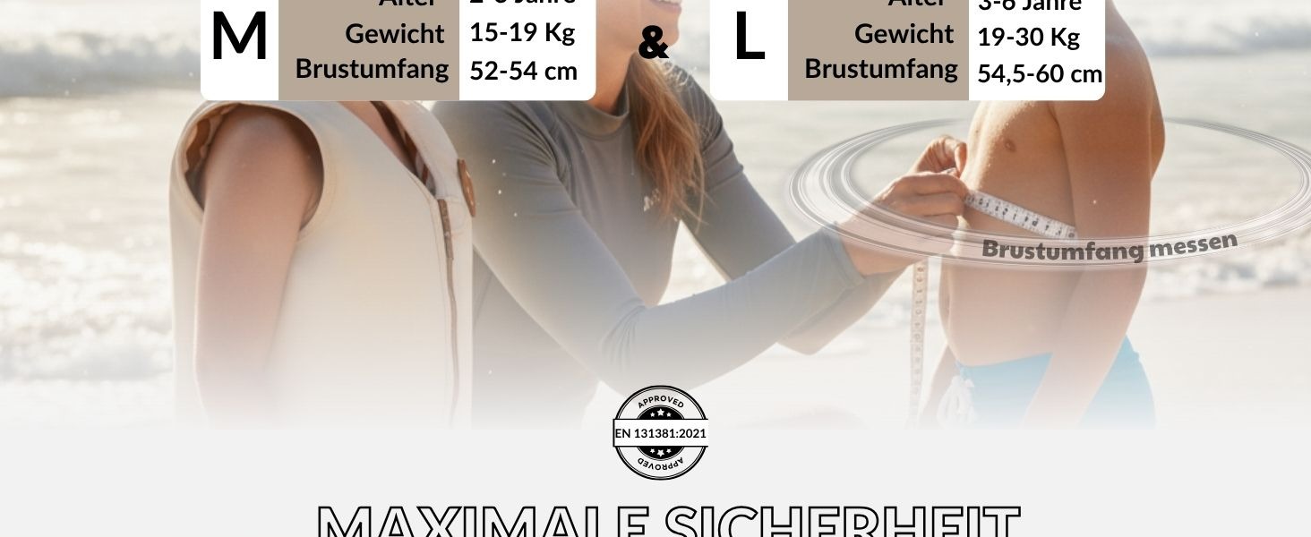 Дитячий жилет для плавання NOARD | Schwimmhilfe з 40+ нашивками для персоналізації | Різні дизайни та розміри | 15–30 кг | 2–6 років | Сертифікований EN 13138-1:2021 для безпечного навчання плаванню | Просто бежевий