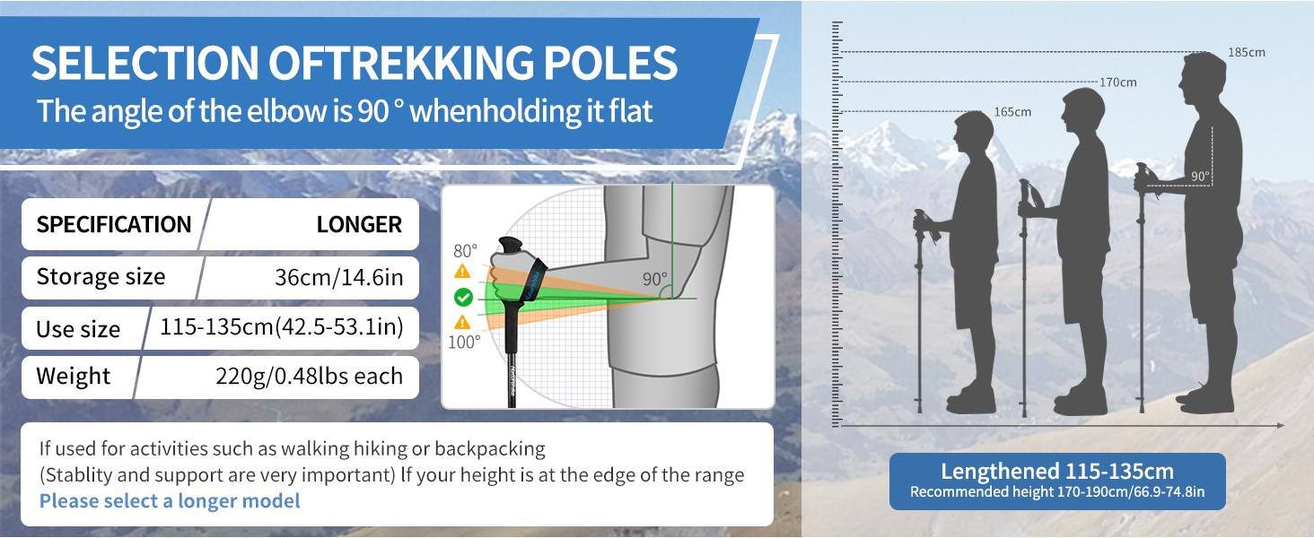 Трекінгові палиці Naturehike Ultraleicht - легкі складані палиці для піших прогулянок та трекінгу (115-135 см, алюміній 7075, чорний)