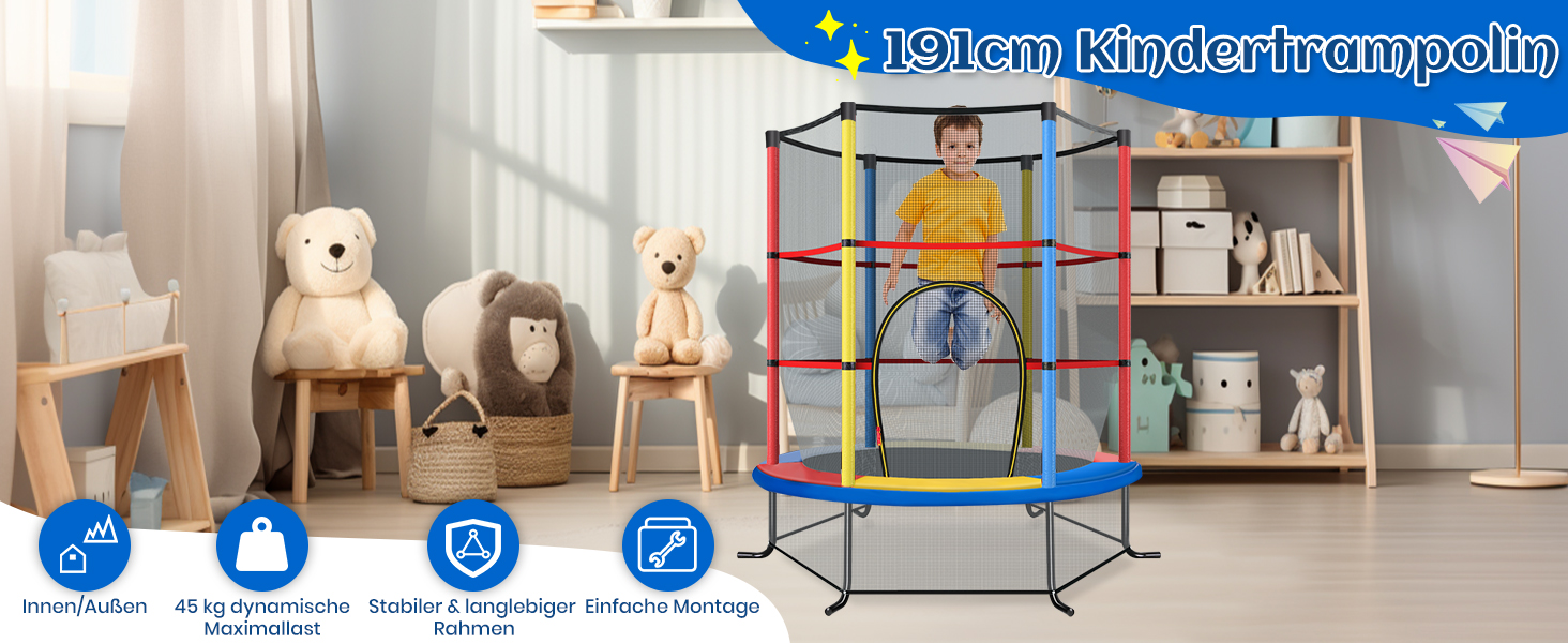 Трамплін GOPLUS Indoor з сіткою безпеки, дахом, сталевою конструкцією, для дітей, Ø165 см, до 135 кг