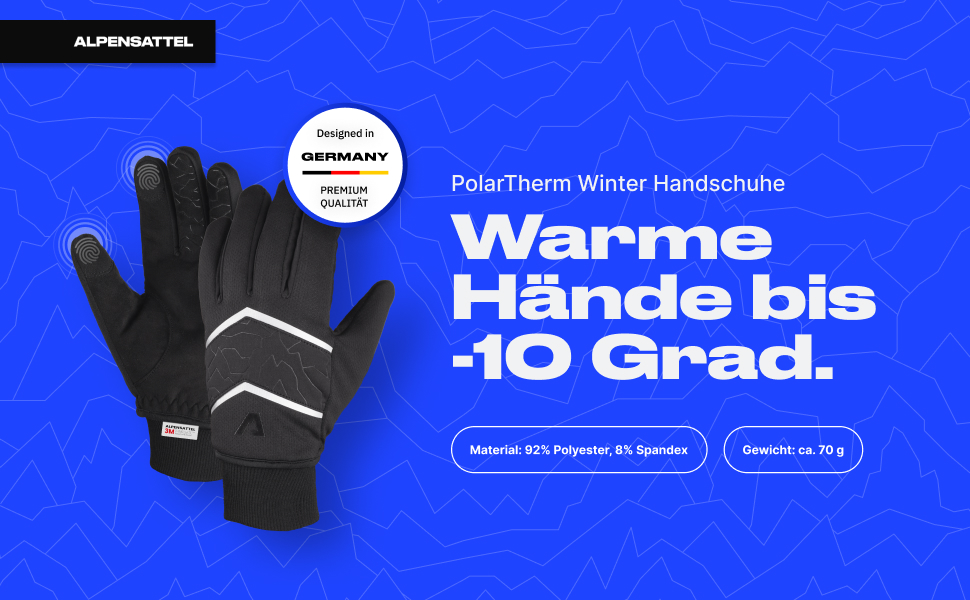 Велосипедні рукавички Alpensattel Polartherm: вітро- та водонепроникні, зимові для жінок та чоловіків, до -10°C, з функцією сенсорного екрану, S-XXL