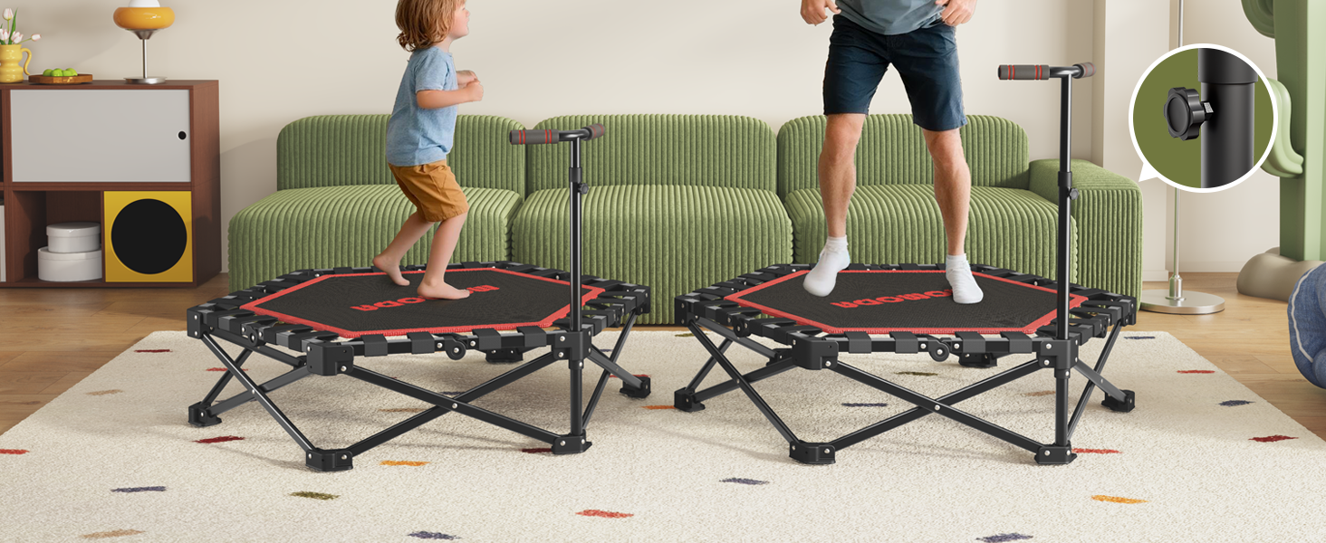 MOMODA Складний батут для фітнесу в приміщенні з ручкою, діаметр 106 см, червоний, для дітей та дорослих
