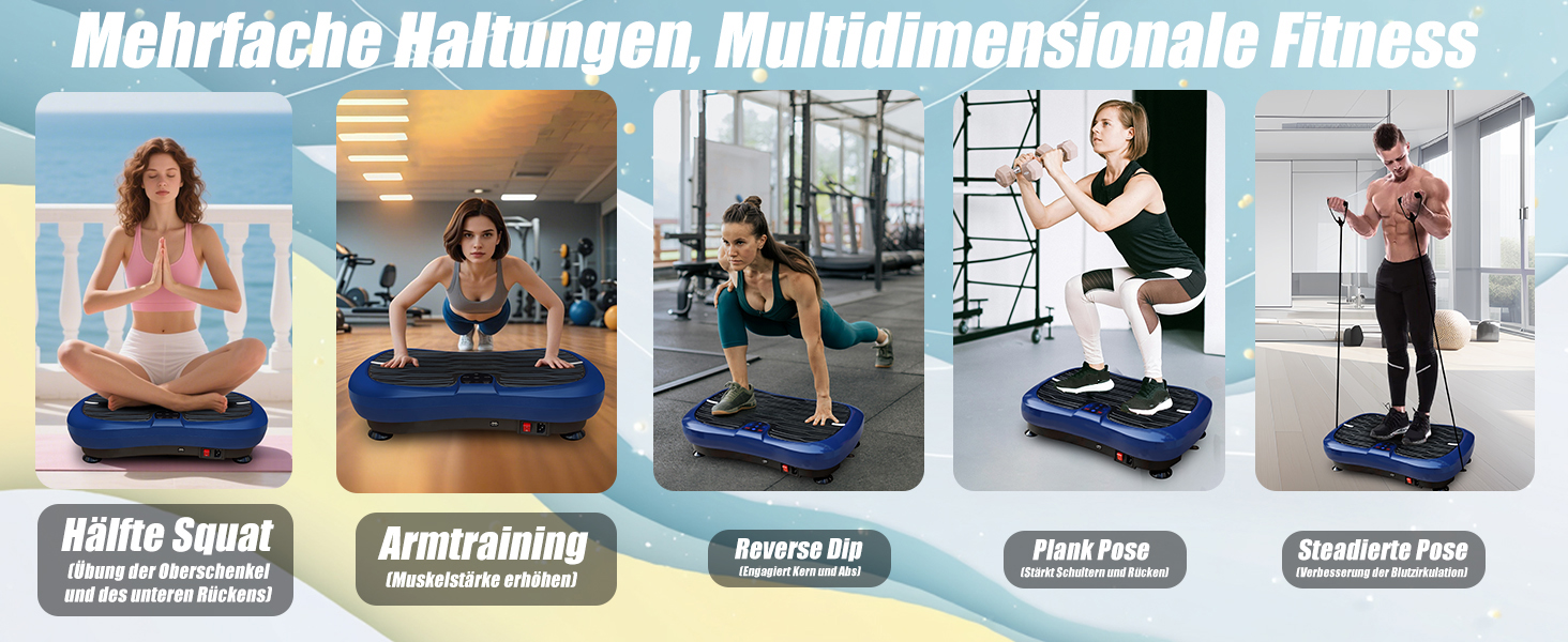 Вібраційна платформа для фітнесу: тренування вдома, 99 рівнів інтенсивності, 5 програм, Bluetooth, масаж, розвиток м'язів