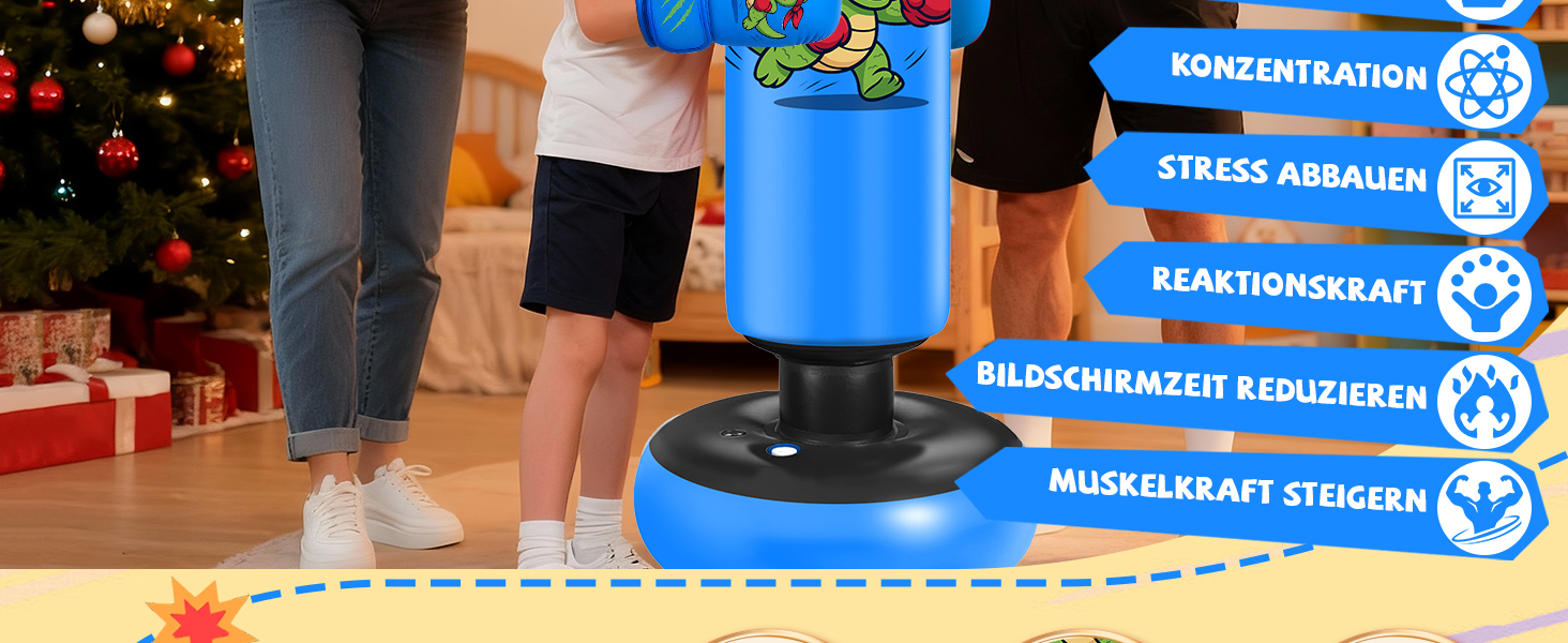 Дитячий боксерський мішок Ninonly 130 см з рукавичками для боксу, карате та тхеквондо для хлопчиків та дівчаток, динозавр