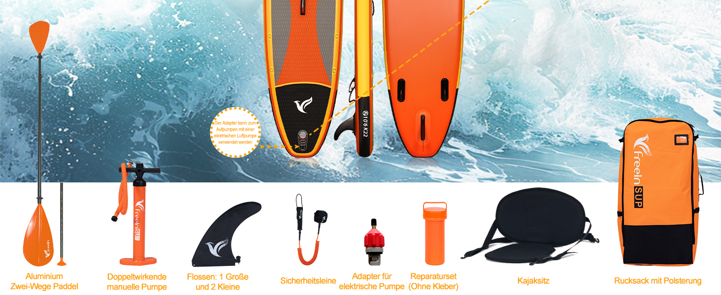 Надувний SUP Борд Freein з каяком, SUP дошка для дорослих 10'6 (305x84x15см), аксесуари для SUP, насос, адаптер, весло