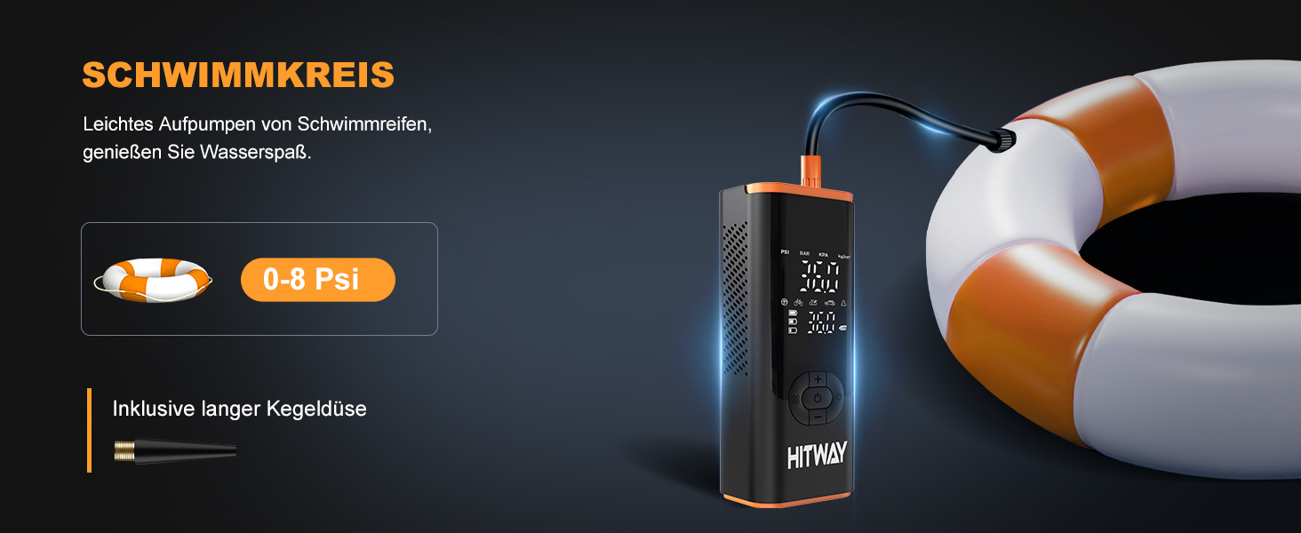 Електрична портативна насосна станція HITWAY 6000mAh, 150PSI, акумуляторний компресор для авто, велосипедів, мотоциклів і м'ячів, з функцією Powerbank