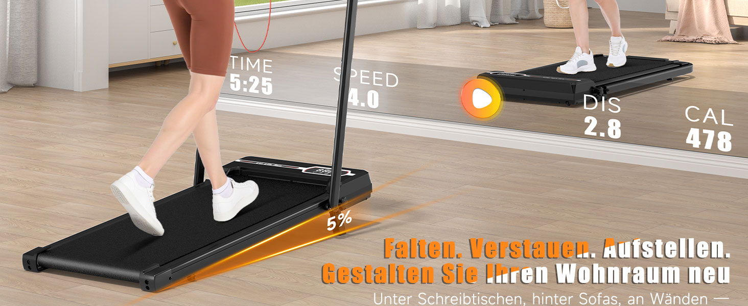 Біговий доріжка HomeFitnessCode з нахилом - Walking Pad для дому, чорно-білий (чорний, складний)