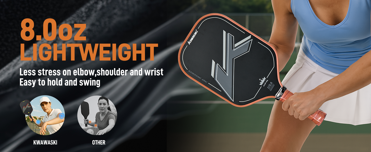 Паддл для піклболу Kawasaki T700 Premium Carbon Fiber (CFS) - серія King, схвалено USAPA, 16 мм, для змагань, з чохлом та ручкою, чорний/червоний