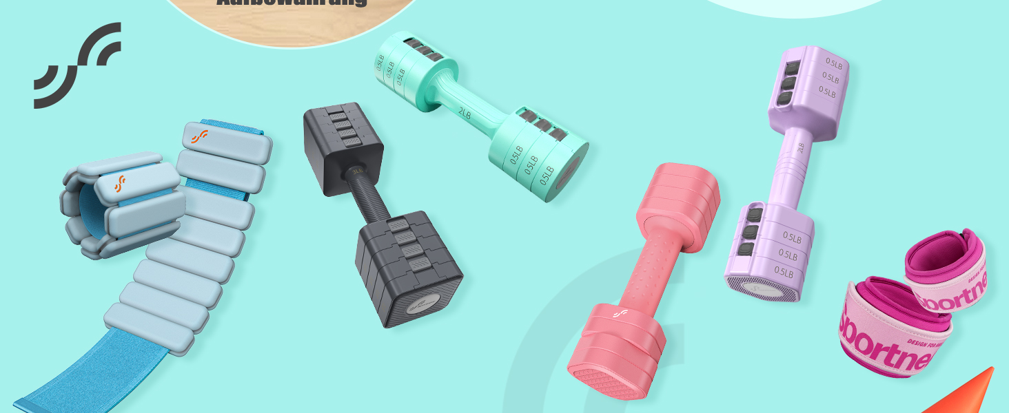 Sportneer Регульовані гантелі для жінок - набір з 2 гантелей (0,9–2,3 кг кожна), 4-в-1 набір гантелей з неслизьким ТПУ-покриттям, набір гантелей для домашнього спортзалу, фітнесу та силових тренувань (Блакитний)