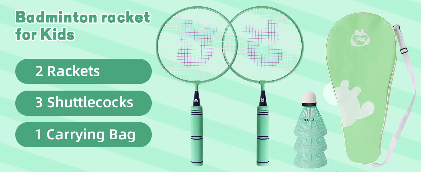 Набір для бадмінтона QKTYB для дітей від 4 до 8 років, легкий сплав, для початківців, з сумкою, зелений