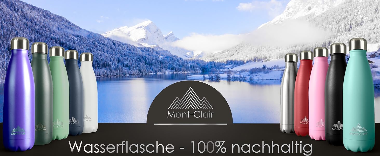 Термопляшка Mont-Clair 500 мл з нержавіючої сталі - чорна, з подвійними стінками, BPA-free, витримує 24 години холод та 12 годин тепла, без витоку