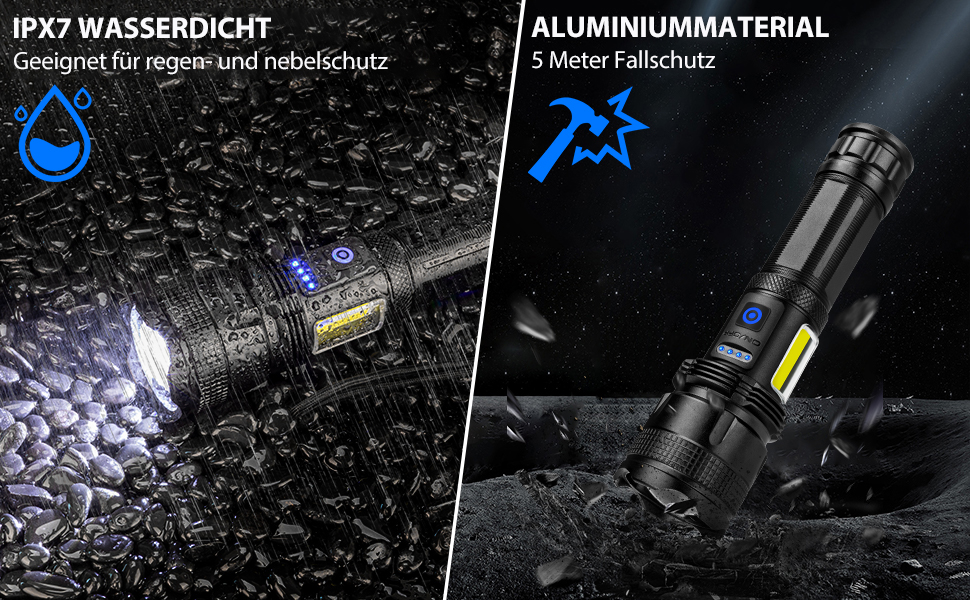 Тактичний ліхтарик Zeusfire LED, 2 шт., 100 000 люмен, 7 режимів, водонепроникний IPX7, для кемпінгу та туризму, чорний