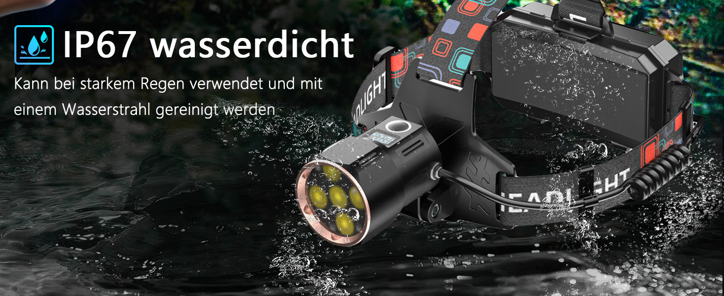 Ліхтар на лоб ASORT LED 120000 Lumen, перезаряжається, 4 режими, водонепроникний IP67, для кемпінгу, риболовлі та активного відпочинку