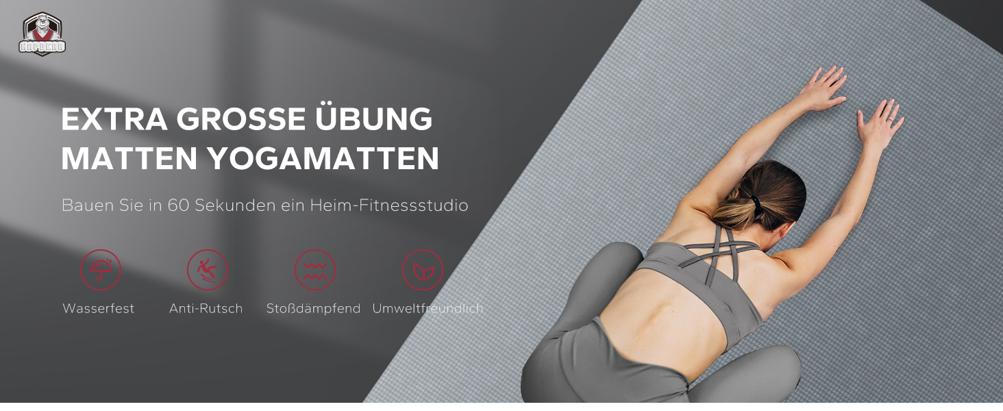 Килимок для йоги та фітнесу HAPBEAR Yogamatte XXL: протиковзний килимок для спорту та гімнастики, PVC, висока щільність, 8 мм (різні розміри)