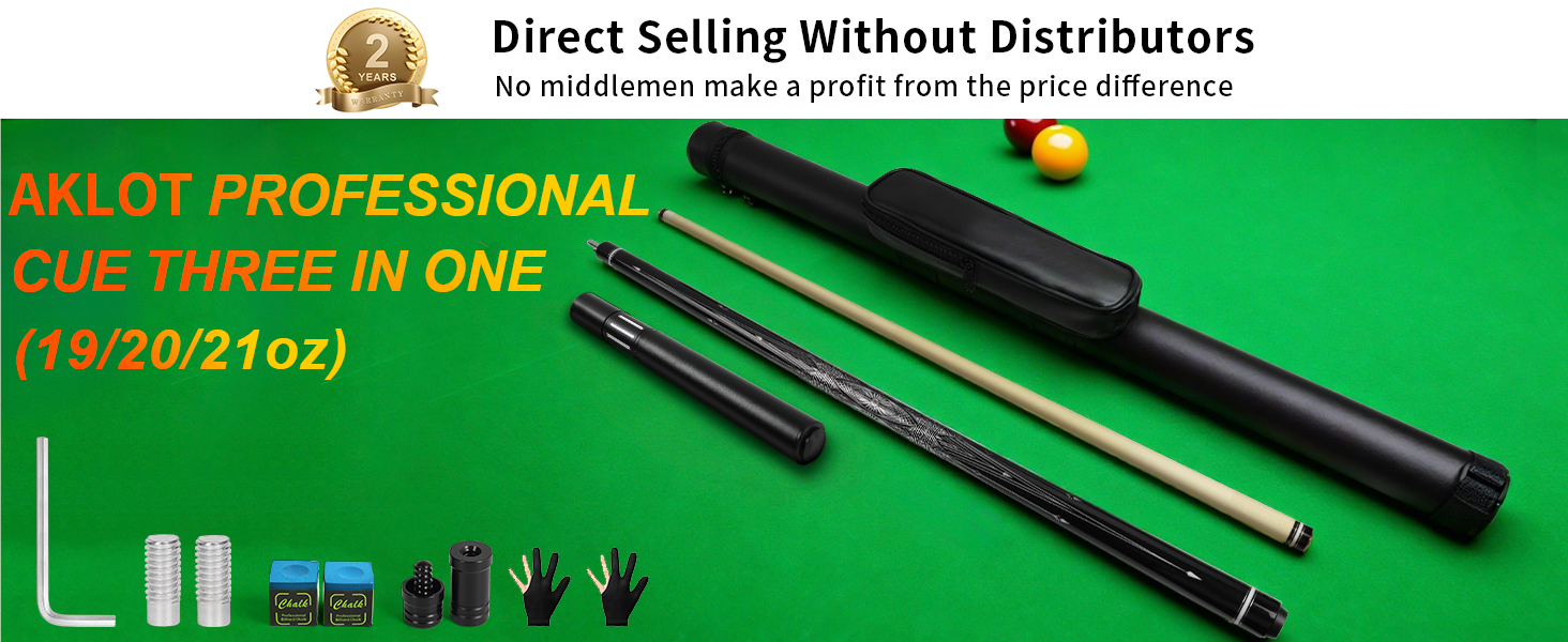 AKLOT Більярдний кий 3-в-1, 58 дюймів, з канадського клена, 19 oz. З набором ваги для 20 oz та 21 oz, з чохлом. Без подовжувача.