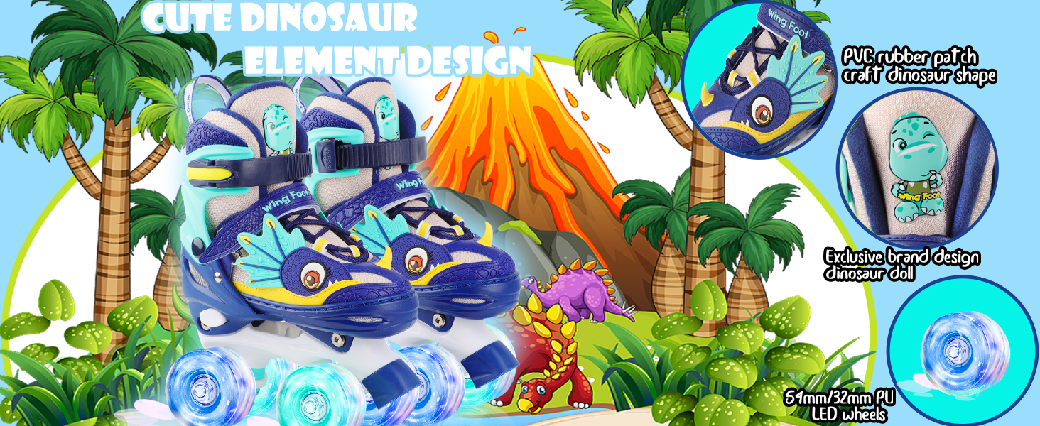 Дитячі ролики Kinder Dinosaurier з підсвічуванням, розмір регулюється, блакитні (26-29)