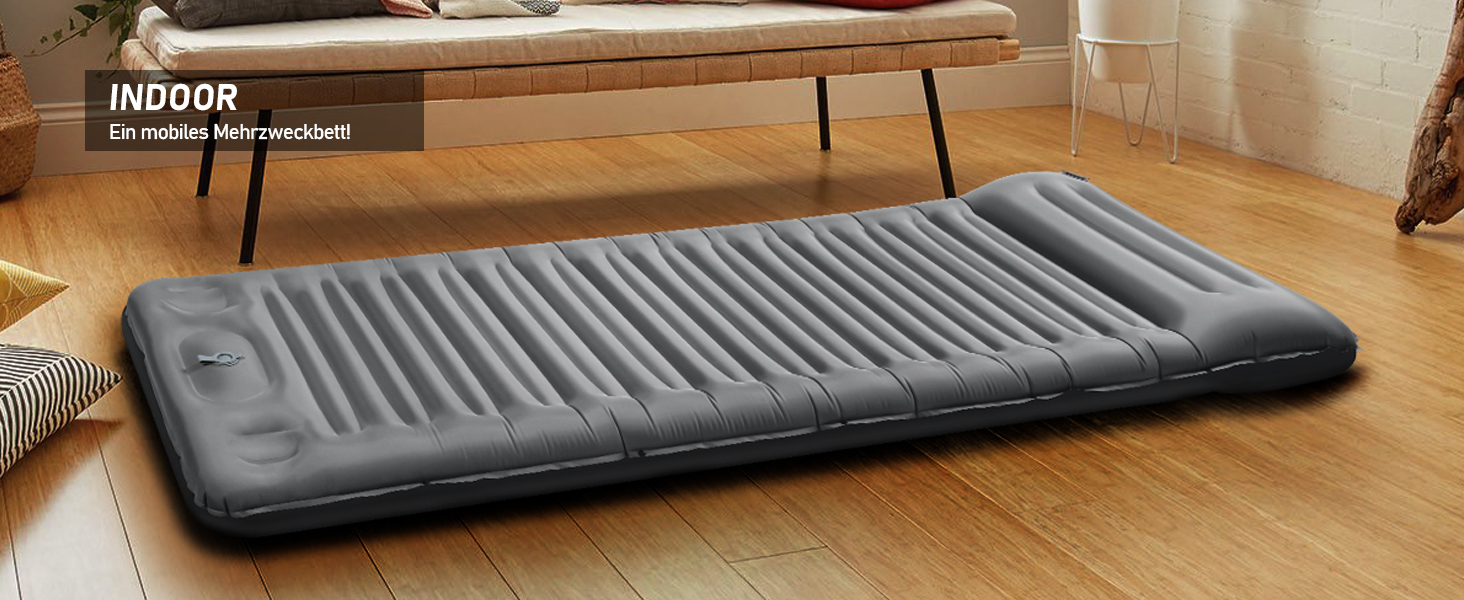 Isomatte Camping 12 см: Надувний килимок для кемпінгу з компактним розміром та насосом, ультралегкий, водонепроникний, анти-ріпстоп для походів та пляжу (сірий)