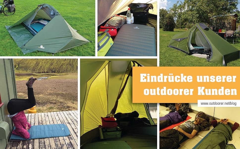 Outdoorer Trek Bed 2 - Ultraleicht Isomatte, 5 см, самонадувна, для трекінгу та кемпінгу (Зелений/Червоний)
